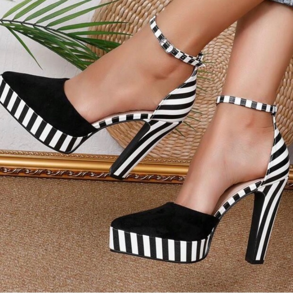 Chunky Heel Pointed Toe Color Block Waterproof Pl… - image 1